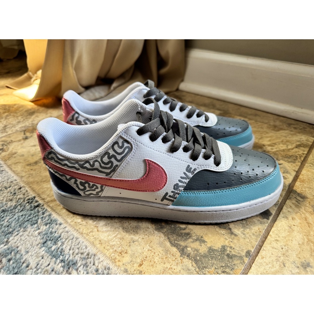 Nike Court Vision Low Next Nature Custom Thrive Sneakers White Grey Pink Blue